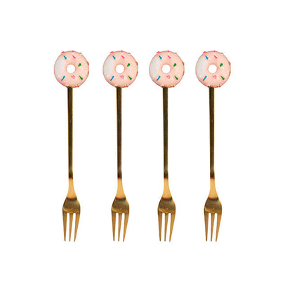 Donut Fork Set 4 Pink & Gold (13cmH)