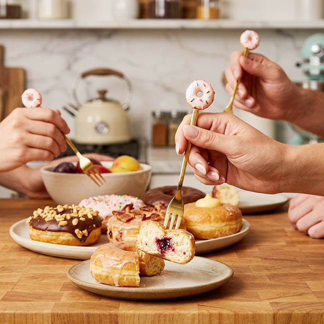 Donut Fork Set 4 Pink & Gold (13cmH)