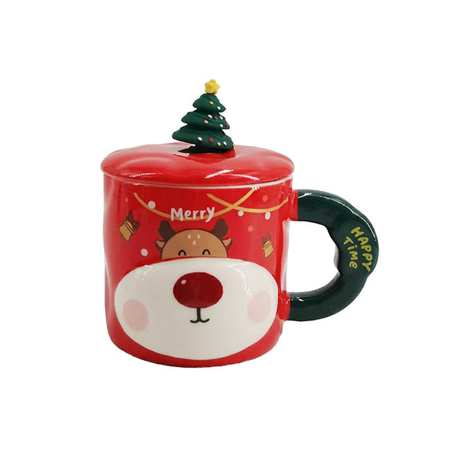 Jolly Christmas Mug w Reindeer Red (380cmL)