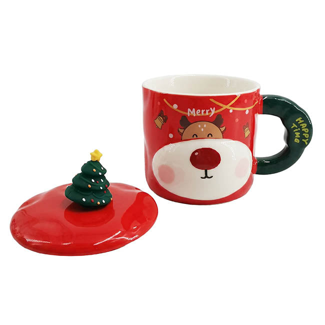 Jolly Christmas Mug w Reindeer Red (380cmL)