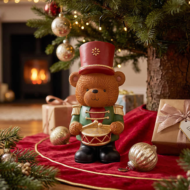 Nutcracker Bear w Drum (20x18x36cmH)