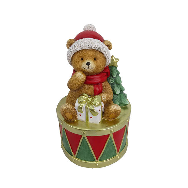 Sitting Bear on Drum Christmas Decor (26x26x42cmH)