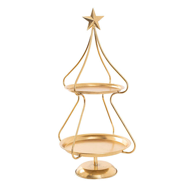 Display Tray 2 Tier Tree w Star Gold (30.5x71cmH)