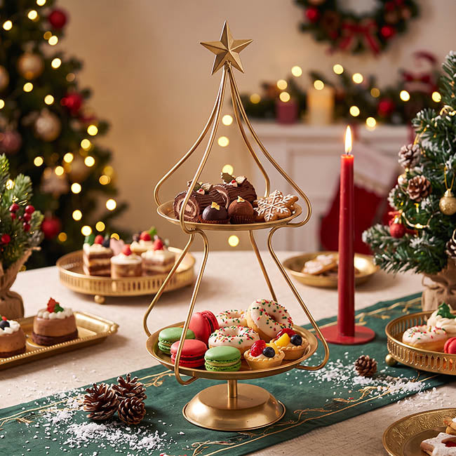 Display Tray 2 Tier Tree w Star Gold (30.5x71cmH)