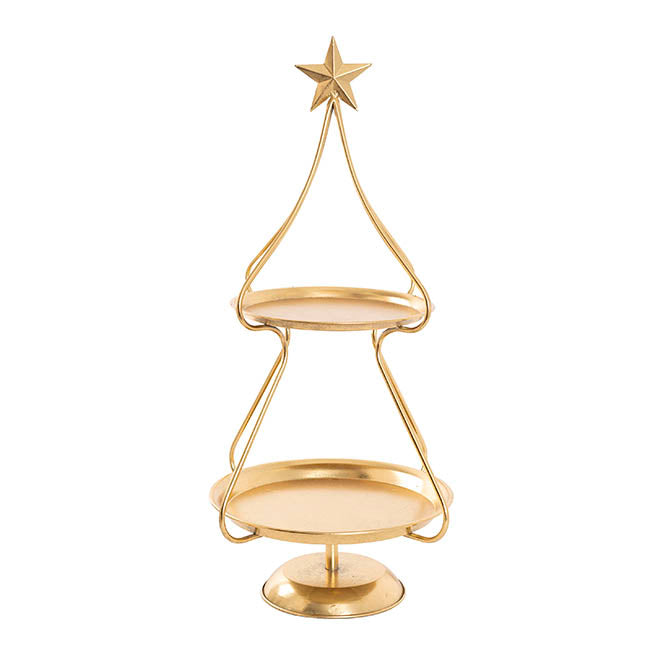 Display Tray 2 Tier Tree w Star Gold (30.5x71cmH)