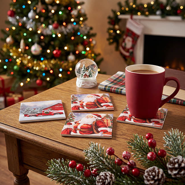 Christmas Santa Coasters Set 4 (10cmH)