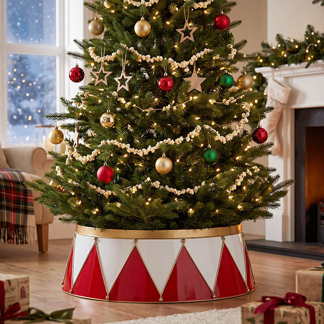 Festive Drum Christmas Tree Skirt Collar Red White(65x25cmH)