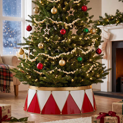 Festive Drum Christmas Tree Skirt Collar Red White(65x25cmH)