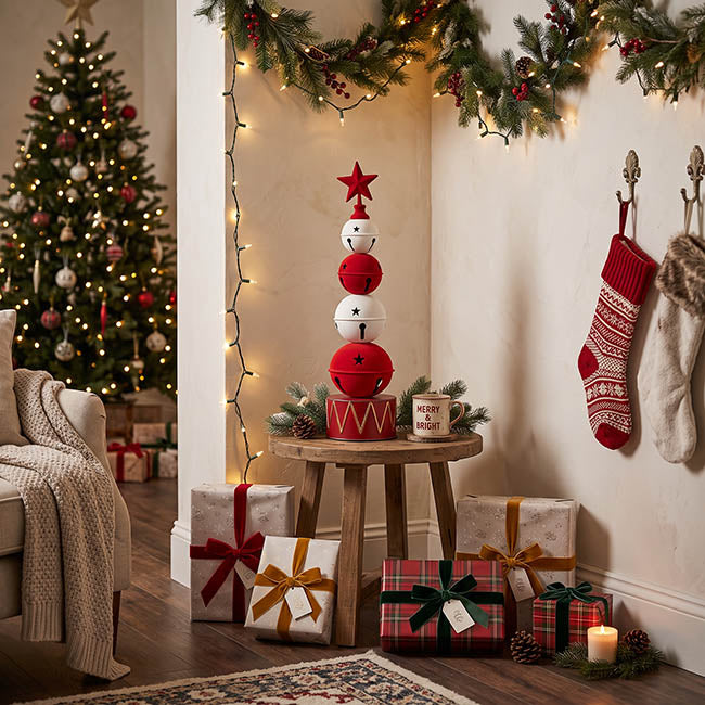 Decorative Bell Tree w Star Red & White (16.5x60.5cmH)