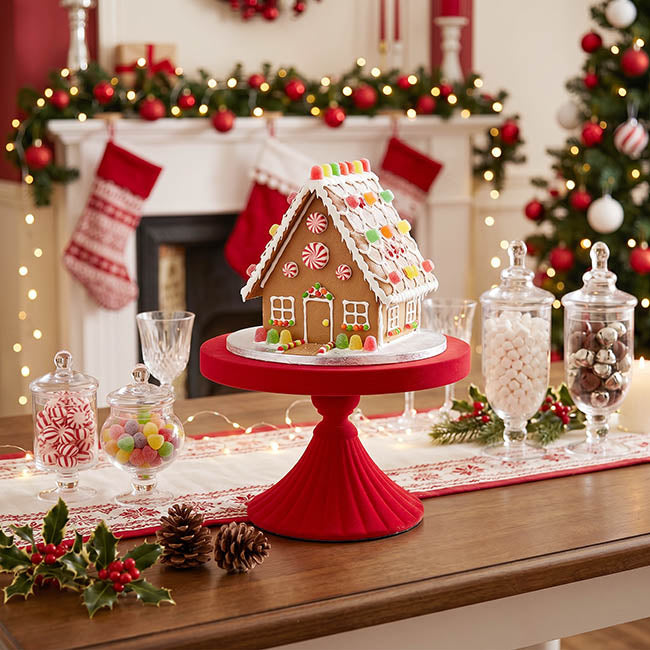 Cake Display Stand Flocked Red (30cmDx22.5cmH)