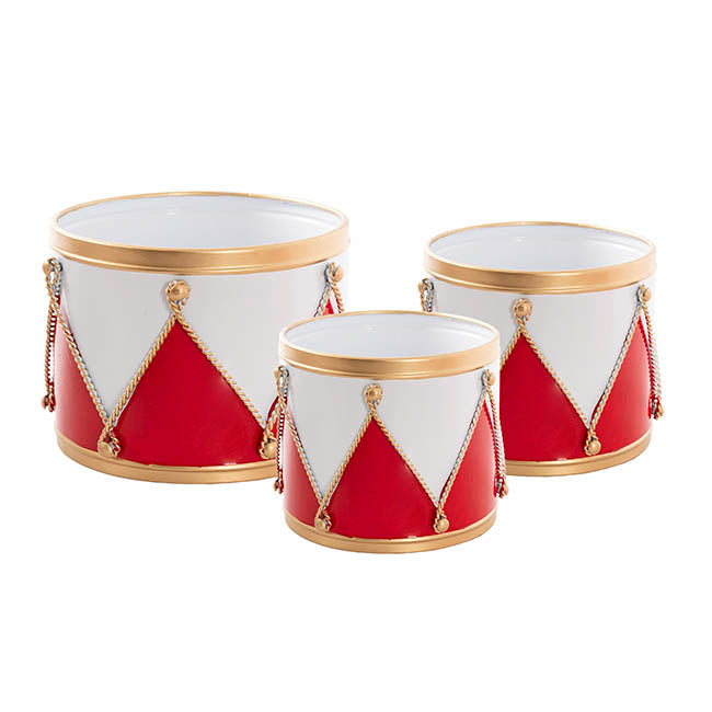 Festive Drum Metal Pots Set 3 Red & White