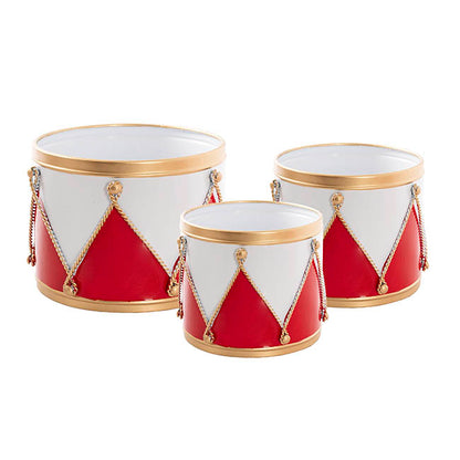 Festive Drum Metal Pots Set 3 Red & White