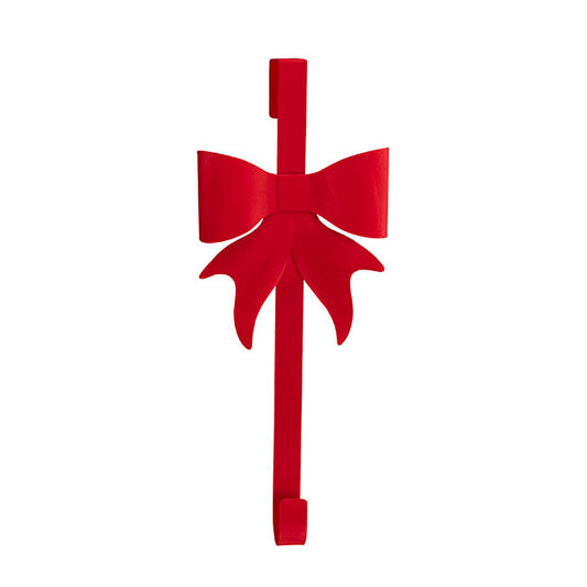 Wreath Door Hanger w Bow Flocked Red (53.5cmH)