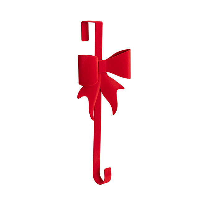 Wreath Door Hanger w Bow Flocked Red (53.5cmH)