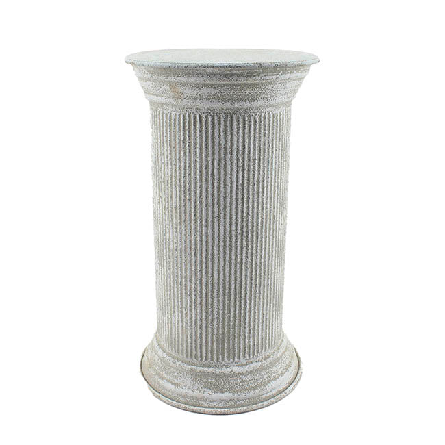 Metal Side Table Pedestal Limestone Grey White(33.5x61.5cmH)