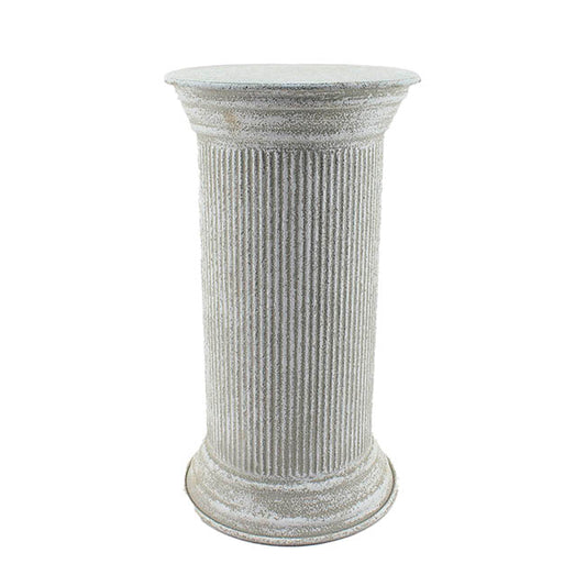 Metal Side Table Pedestal Limestone Grey White(33.5x61.5cmH)