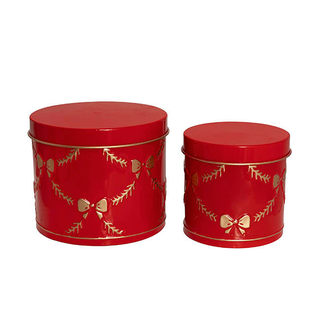Cookie Tins Gift Box Set 2 Red (16cmH & 21cmH)