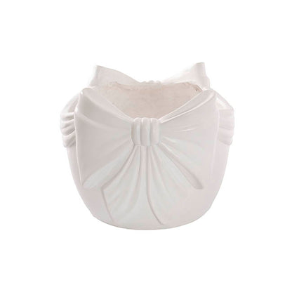 Decorative Garden Pot w Bow Matte White (27x26.5x22cmH)