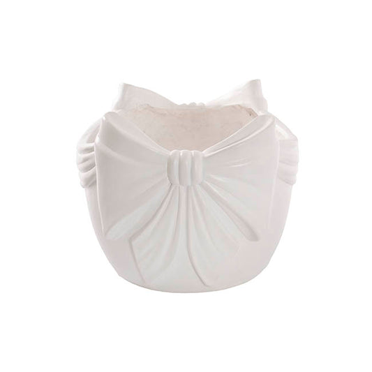 Decorative Garden Pot w Bow Matte White (27x26.5x22cmH)