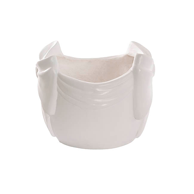 Decorative Garden Pot w Bow Matte White (27x26.5x22cmH)