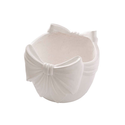 Decorative Garden Pot w Bow Matte White (27x26.5x22cmH)