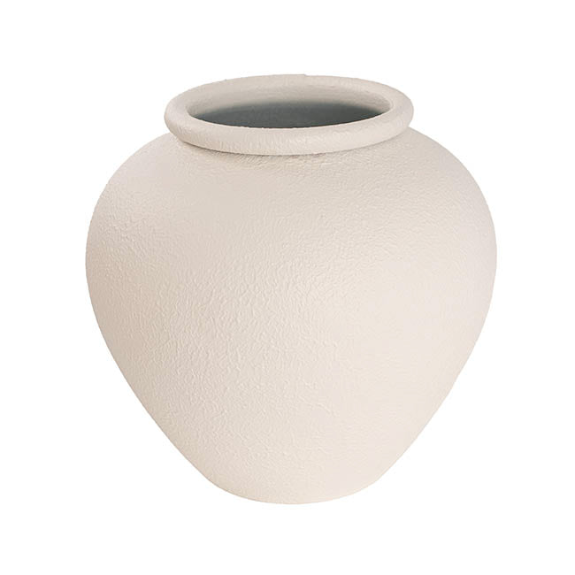 Kaya Vase Round Metal White (29x28cmH)