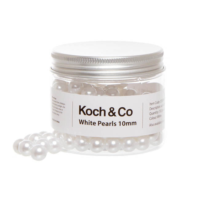 Acrylic Pearl Beads Ball White 10mm (150pc Jar)