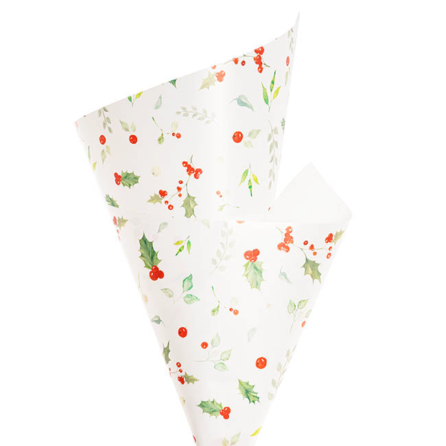 Cello Regal Christmas Holly 65mic White Pack 100 (50x70cm)