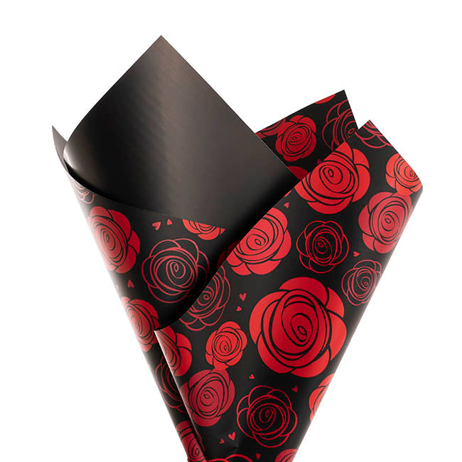 Cello Regal Pro 65mic Red Roses Galore Black Pk100 (50x70cm)