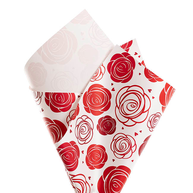 Cello Regal Pro 65mic Red Roses Galore White Pk100 (50x70cm)