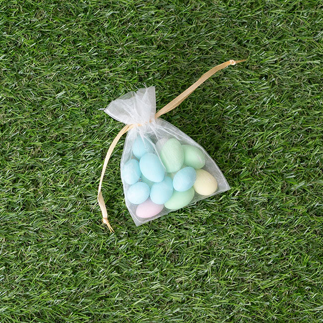 Organza Gift Bag Small White Gold Pack 10 (7.5x10cmH)