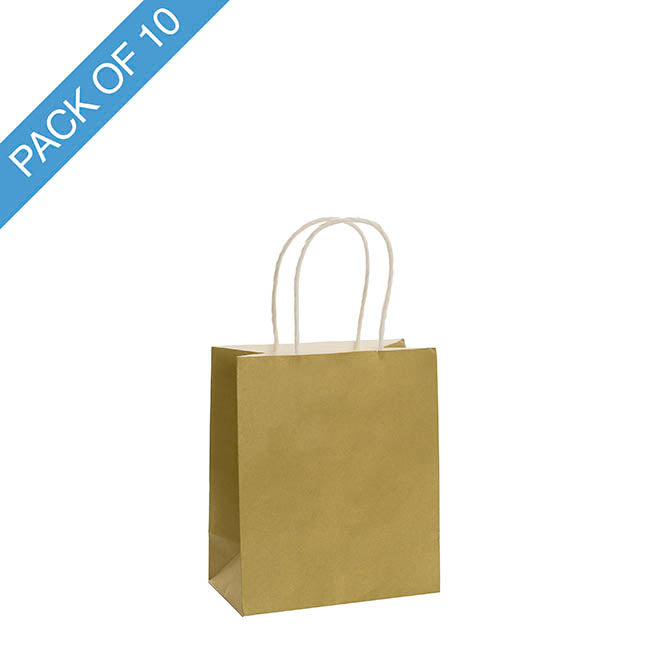 Kraft Paper Bag Shopper Mini Gold Pack 10 (140Wx75Gx165mmH)