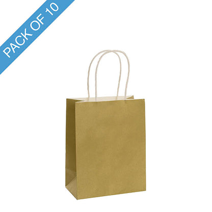 Kraft Paper Bag Shopper Small Gold Pk10 (180Wx85Gx215mmH)