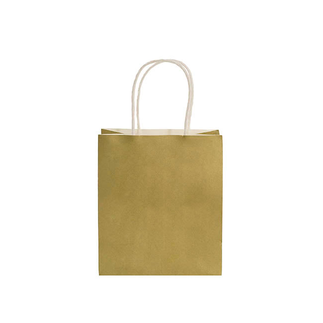 Kraft Paper Bag Shopper Small Gold Pk10 (180Wx85Gx215mmH)