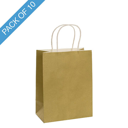 Kraft Paper Bag Shopper Medium Gold Pk10 (205Wx110Gx275mmH)