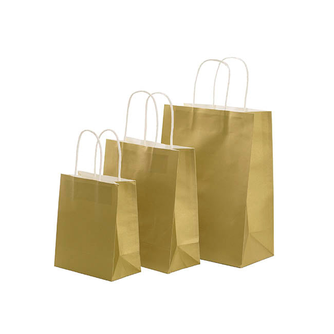 Kraft Paper Bag Shopper Medium Gold Pk10 (205Wx110Gx275mmH)