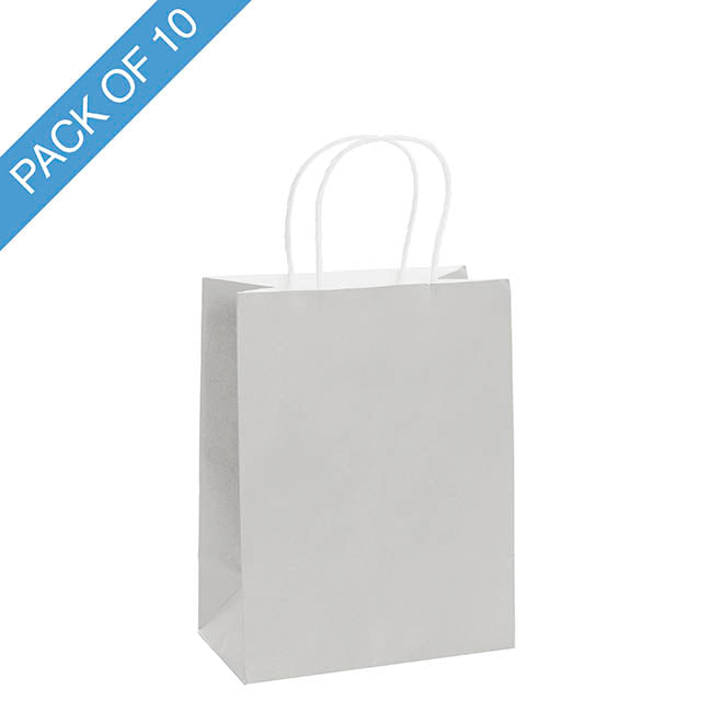 Kraft Paper Bag Shopper Medium Silver Pk10(205Wx110Gx275mmH)