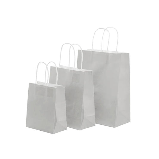Kraft Paper Bag Shopper Medium Silver Pk10(205Wx110Gx275mmH)
