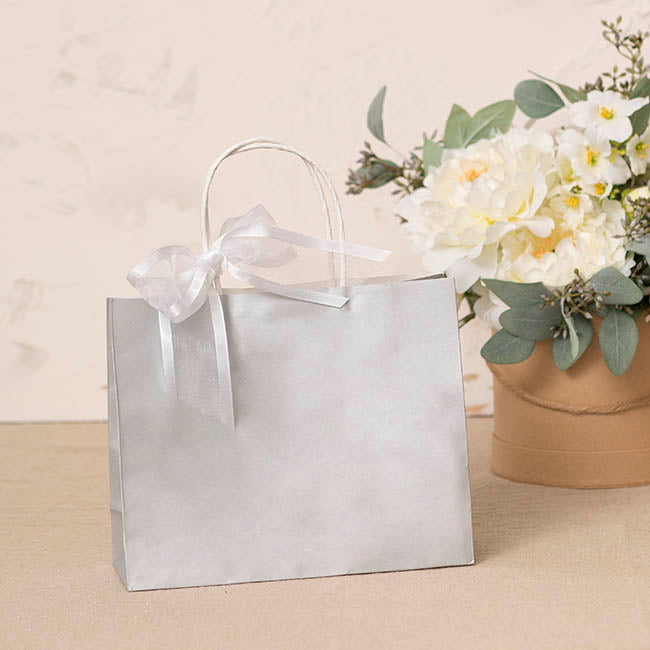 Kraft Paper Bag Boutique Medium Silver Pk10(220Wx80Gx180mmH)
