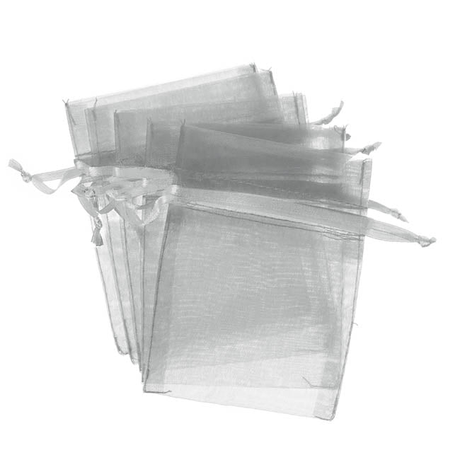 Organza Gift Bag Medium White Silver Pack 10 (12.5x17cmH)
