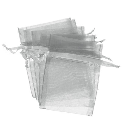 Organza Gift Bag Medium White Silver Pack 10 (12.5x17cmH)