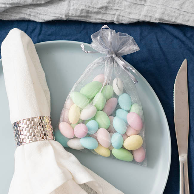 Organza Gift Bag Medium White Silver Pack 10 (12.5x17cmH)