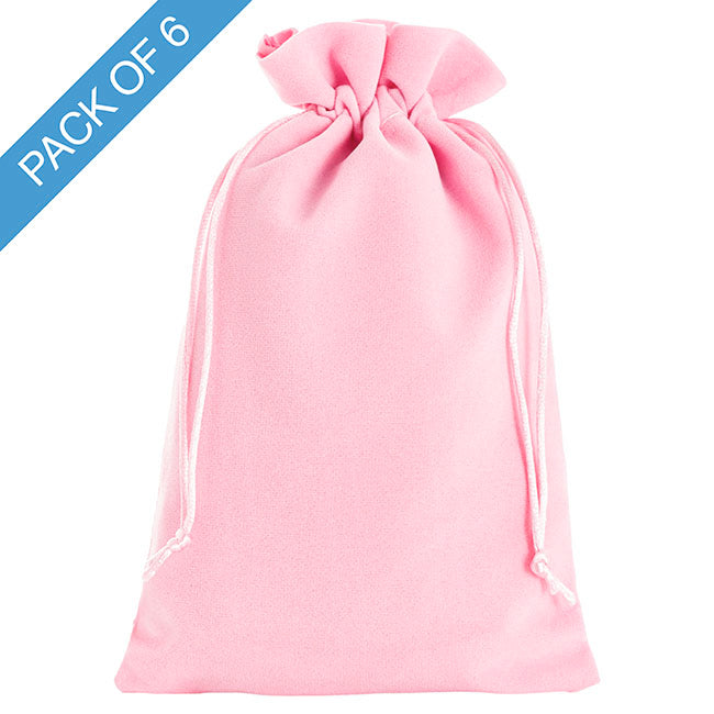 Velvet Gift Bag Large Pack 6 Baby Pink (15x24cmH)