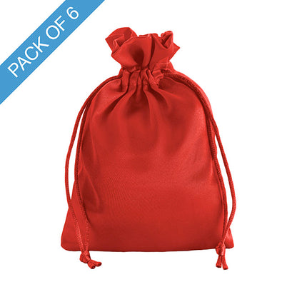 Satin Gift Bag Medium Pack 6 Red (12.5x17HcmH)