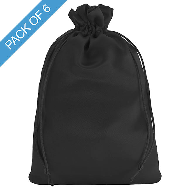 Satin Gift Bag Large Pack 6 Black (15x24HcmH)