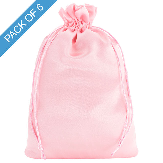 Satin Gift Bag Large Pack 6 Baby Pink (15x24HcmH)