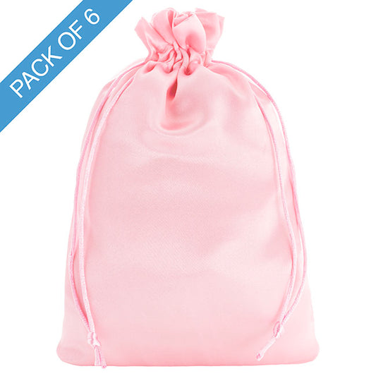 Satin Gift Bag Large Pack 6 Baby Pink (15x24HcmH)