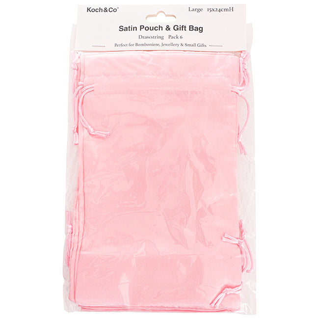 Satin Gift Bag Large Pack 6 Baby Pink (15x24HcmH)