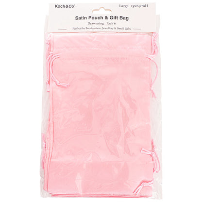 Satin Gift Bag Large Pack 6 Baby Pink (15x24HcmH)