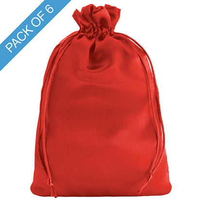 Satin Gift Bag Large Pack 6 Red (15x24HcmH)